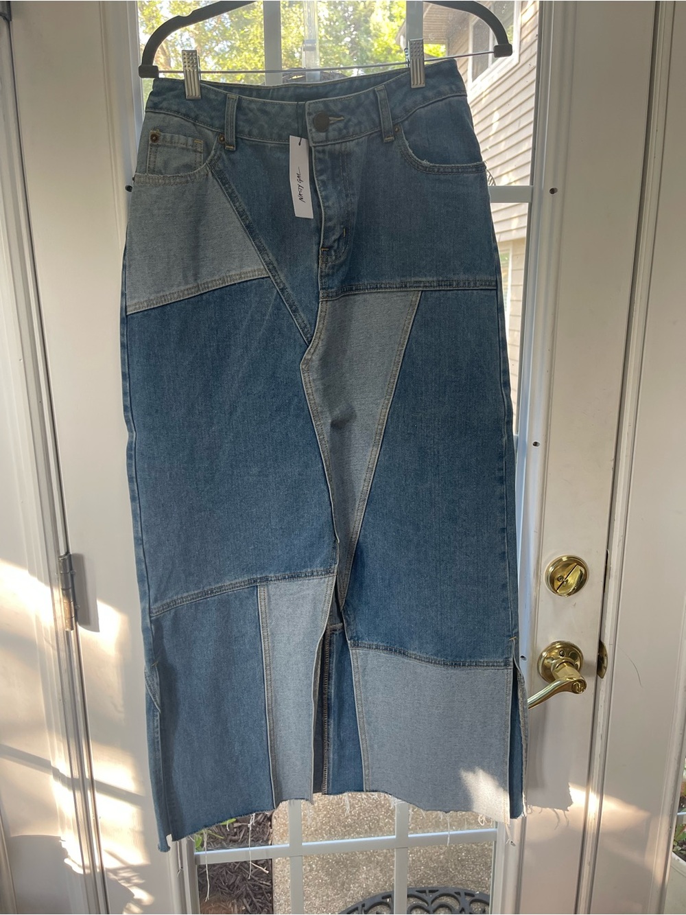 Nasty Gal Light Blue Patchwork Denim Skirt
